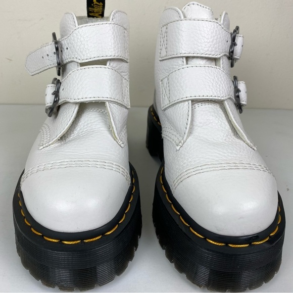 New Dr. Martens Devon Flower Buckle Leather Platform Boots - Picture 3 of 9